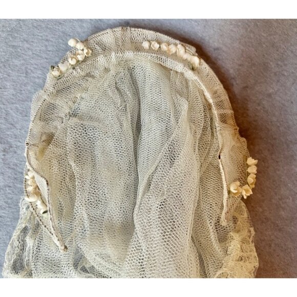 Antique Ivory Bridal Veil Lace Trim & Silk Lily Of The Valley Headpiece 35x58 - Picture 5 of 7